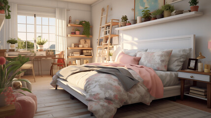 Cozy Bedroom: A beautifully appointed bedroom with warm, inviting details, offering a serene and comfortable space with bright, natural light.