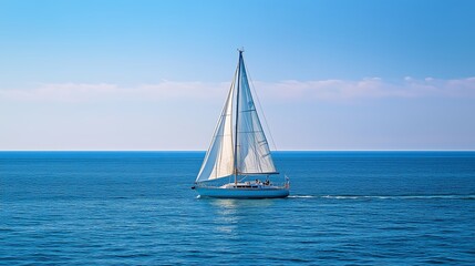 Fototapeta premium A sailing boat glides across calm blue waters under a clear sky during midday