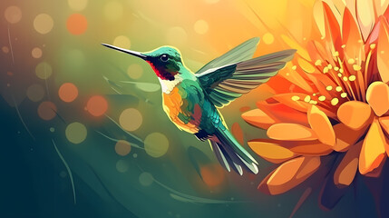 Hummingbird in nature illustration vector