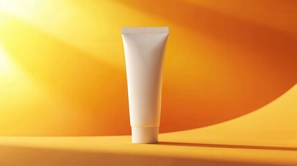 Mockup Template of Sun Lotion Packaging with Cosmetic Skincare Lotion Tube on Sunny Background