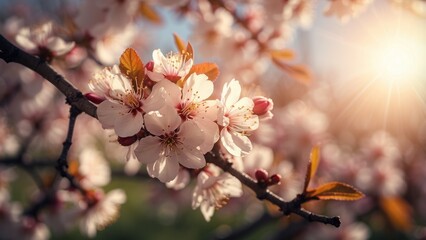 Obraz premium Delicate Pink Cherry Blossoms in the Golden Hour
