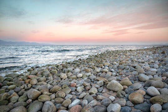 Mexico, Baja California Sur. El Sargento, sunset on the Sea of Cortez