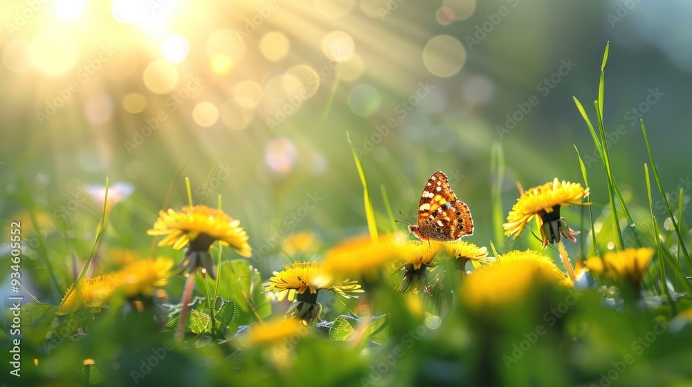 Poster Sunlight Dappled Meadow with Butterfly