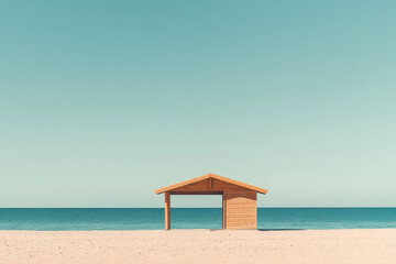A Deserted Beach Cabana Against a Clear Sky  Serene and Peaceful