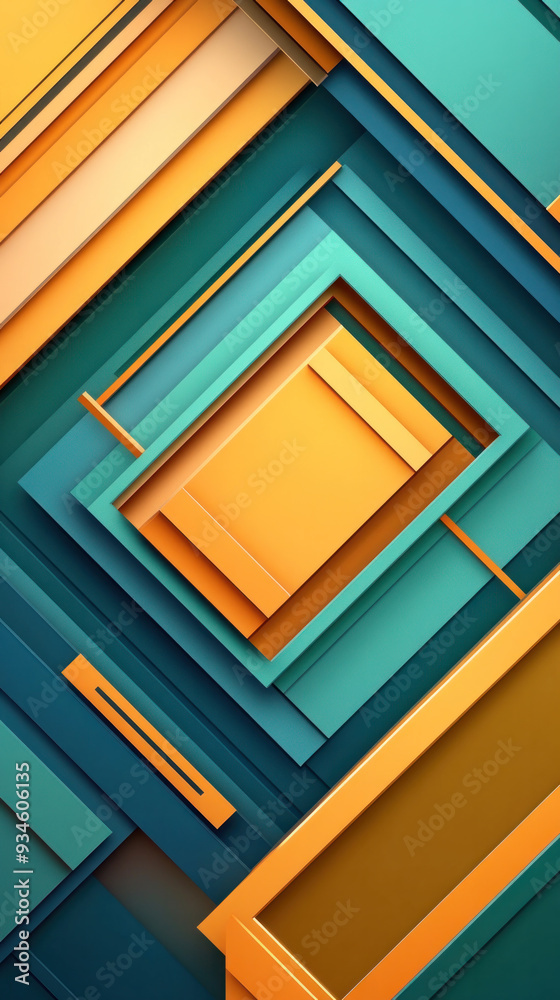 Poster a colorful abstract design with a yellow square in the middle. the design is made up of various shap