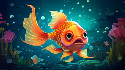 Naklejka premium Goldfish Under At sea illustration vector