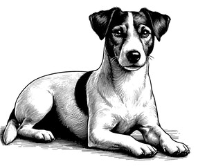 Hand drawn Cute Jack Russell dog in full-body, vector sketch isolated on white background.	