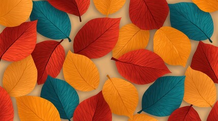 Fototapeta premium A modern flat pattern featuring autumn leaves, perfect for Thanksgiving.