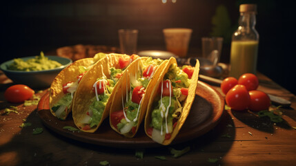 Grilled meat and chicken tacos with vegetables