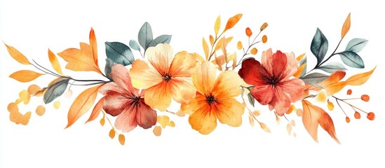 Obraz premium Watercolor floral arrangement featuring autumn leaves