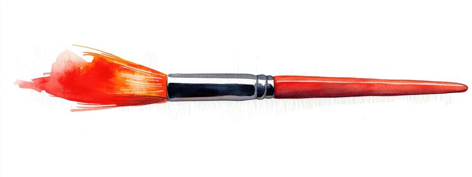 Watercolor illustration of a paintbrush on a white background