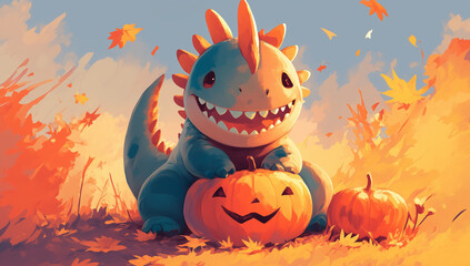 Fototapeta premium halloween pumpkin in the forest
