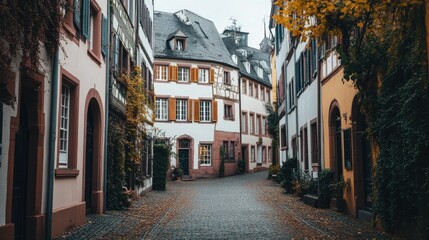 Fototapeta premium A tranquil scene in Mainz's old city, with historic buildings, quaint streets, and the peaceful ambiance of a town steeped in history.