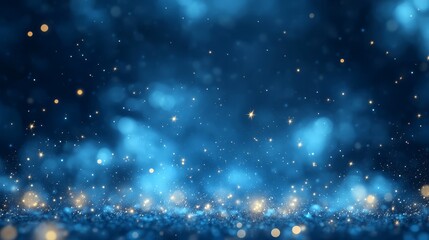 Obraz premium Blue Abstract Background With Golden Sparkle Lights And Bokeh