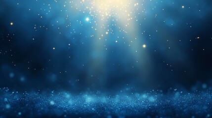 Blue Abstract Background with Golden Lights and Glitter