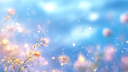 Soft Pastel Floral Background with Golden Sparkles