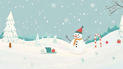 A Snowman Standing in a Snowy Winter Landscape