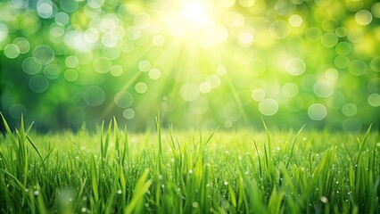 Obraz premium Lush green grass field on a sunny day with a bokeh background