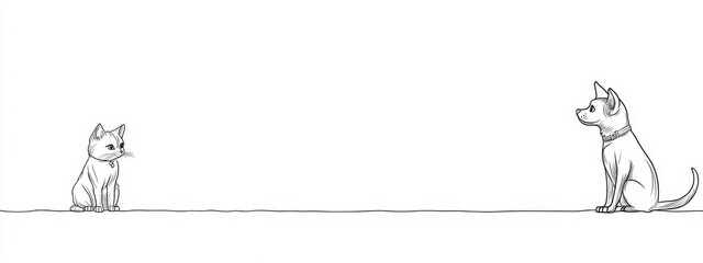 Dog cat line pet animal art continuous outline illustration drawing. Cat line simple dog icon silhouette background one sketch logo puppy vet companion doodle canine card business linear minimal.