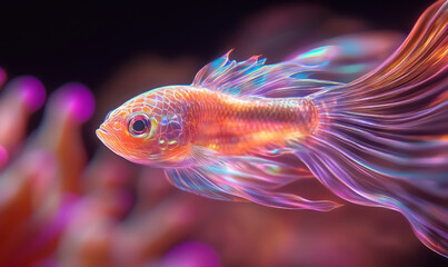 Fototapeta premium vibrant iridescent betta fish in neon underwater setting