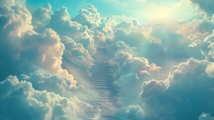 Stairway Through Clouds Leading To Heavenly Light.