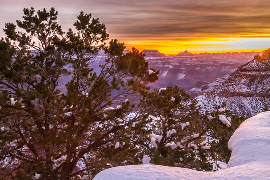 USA, Arizona, Grand Canyon National Park. Sunrise on Mather Point. 