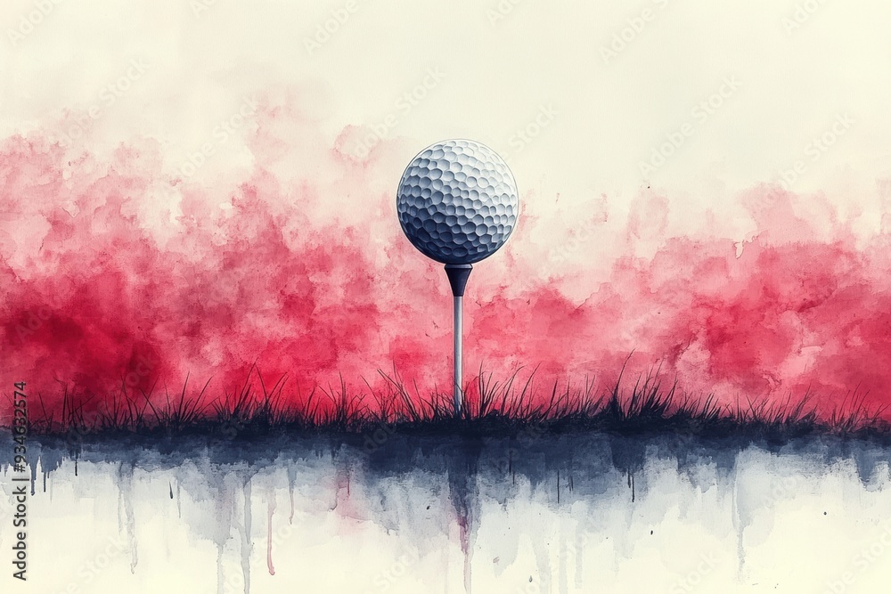 Canvas Prints watercolor of golf tee and ball on gradient background