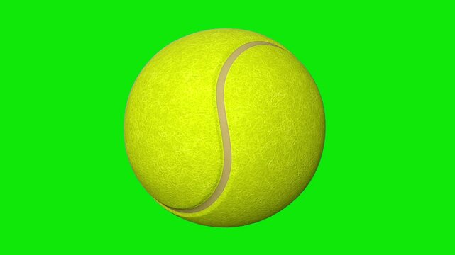Tennis Ball - Classic Yellow - Spinning Loop - Slow Motion - Close Up - Green Screen - Realistic 3D animation isolated on chroma key background