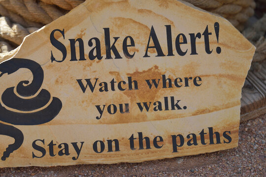 USA, Arizona, Apache Junction, Sandstone Snake Alert sign, Apacheland Movie Ranch