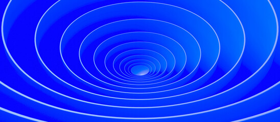 Blue spiral tunnel perspective, abstract futuristic 3d render background