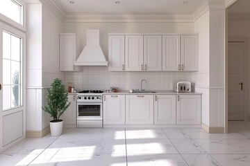 Fototapeta premium 3d rendering white modern kitchen in scandinavian style design