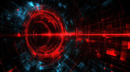 A red and blue image of a spiral with a red line in the middle. The image has a futuristic and abstract feel to it