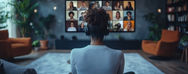 Remote team meeting with diverse professionals interacting on a video call, representing global collaboration