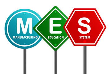 Road sign with MES manufacturing education system word
