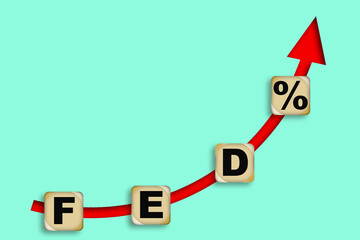 Federal interest word with up arrow for business concept