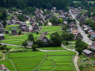 展望台から見た夏の世界遺産白川郷の風景