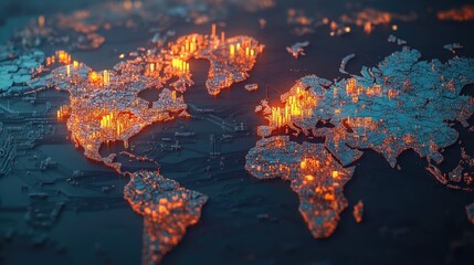 World map with visual data and economic growth