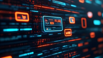 Fototapeta premium Futuristic Digital Interface with Blue and Red Lights