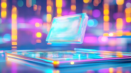 Futuristic Glass Interface with Neon Lights