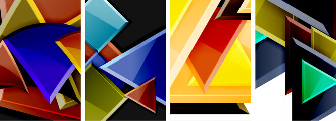 Glossy triangles geometric poster set for wallpaper, business card, cover, poster, banner, brochure, header, website
