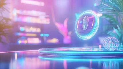 Obraz premium Futuristic Neon Background with Fingerprint Scan