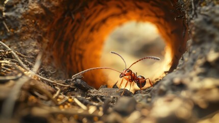 An ant inside its tunnel, showcasing the intricate underground world