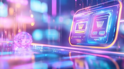 Obraz premium Futuristic Neon Shopping Cart Interface Design
