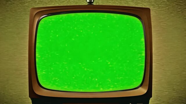 Vintage TV Screen with Green Background and Sepia Tone Static Noise