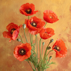 Obraz premium Poppy Bouquet Bright and Bold with War Memorial Background Symbolizing Remembrance