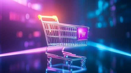 Neon Shopping Cart  -  E-commerce, Online Shopping, Retail