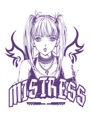Anime gothic japanese graphic t shirt design for print, horror japanese girl vector illustration, dark Anime japan style