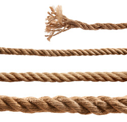 Ropes of different thickness isolated on white, set