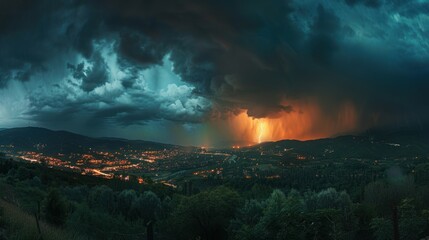 Lightning Storm over Cityscape