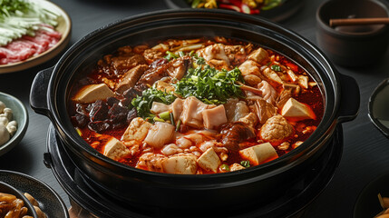 Sichuan Hotpot With Meats, Tofu, and Veggies in Spicy Broth